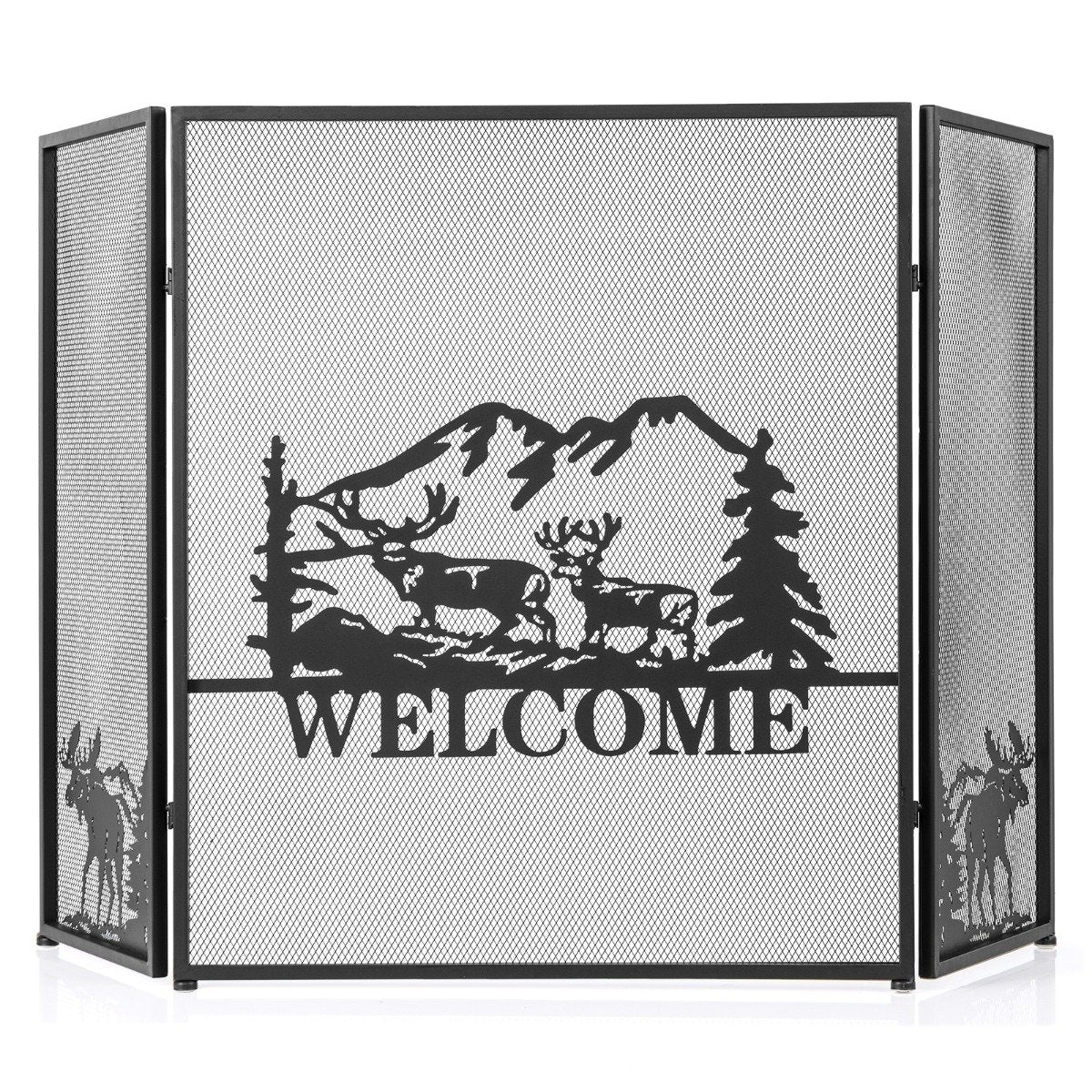 132 x 79 cm Fireplace Screen with Natural Scenery and Moose Pattern